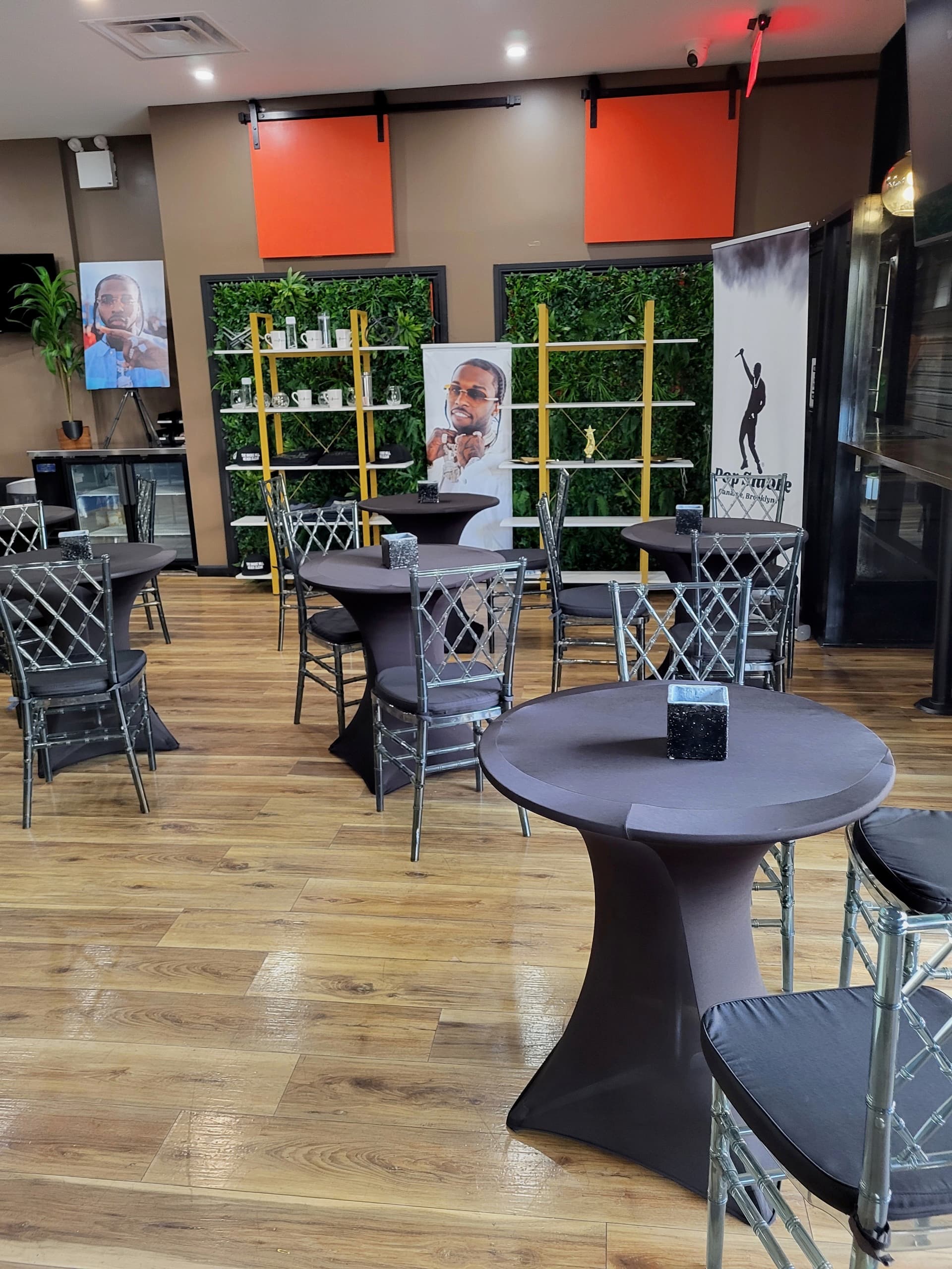 Lounge and cocktail tables staged for a branded celebration
